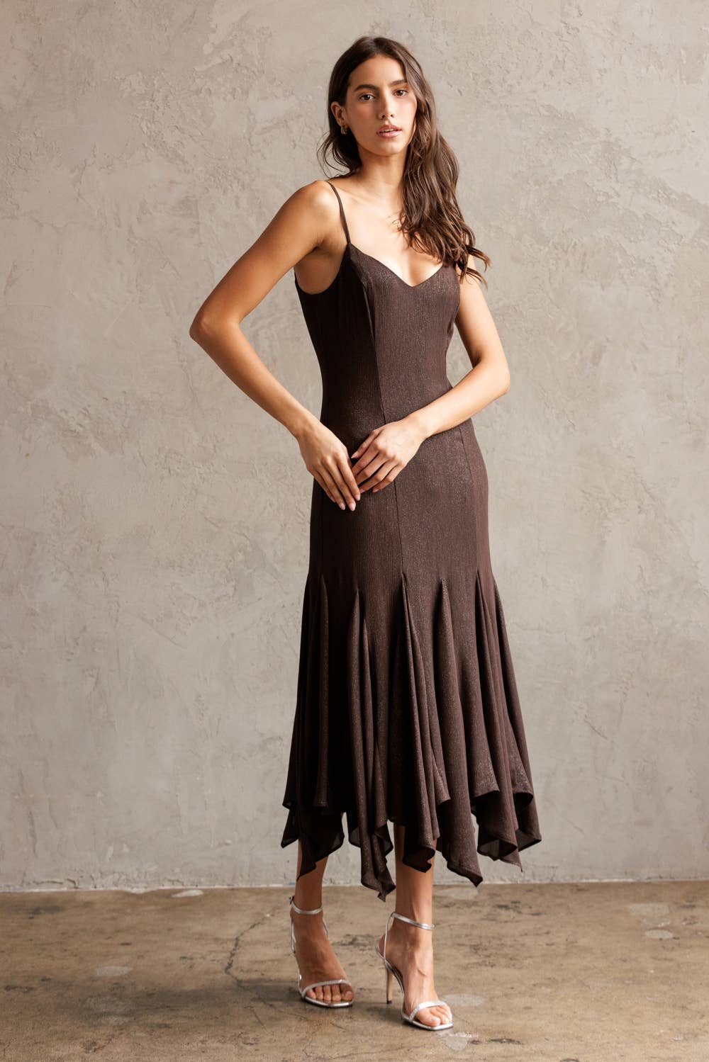 Shimmer Midi Dress Brown