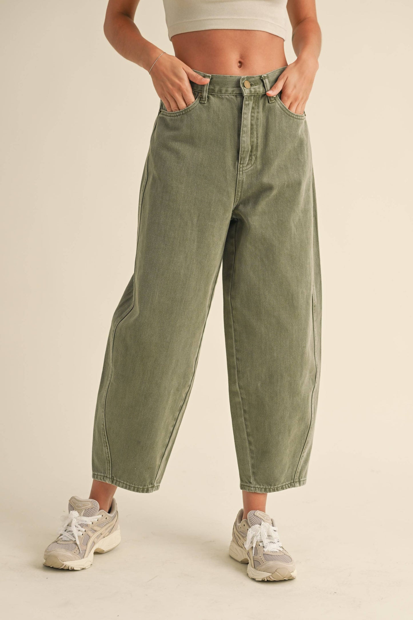 Olive Washed Barrel Pants