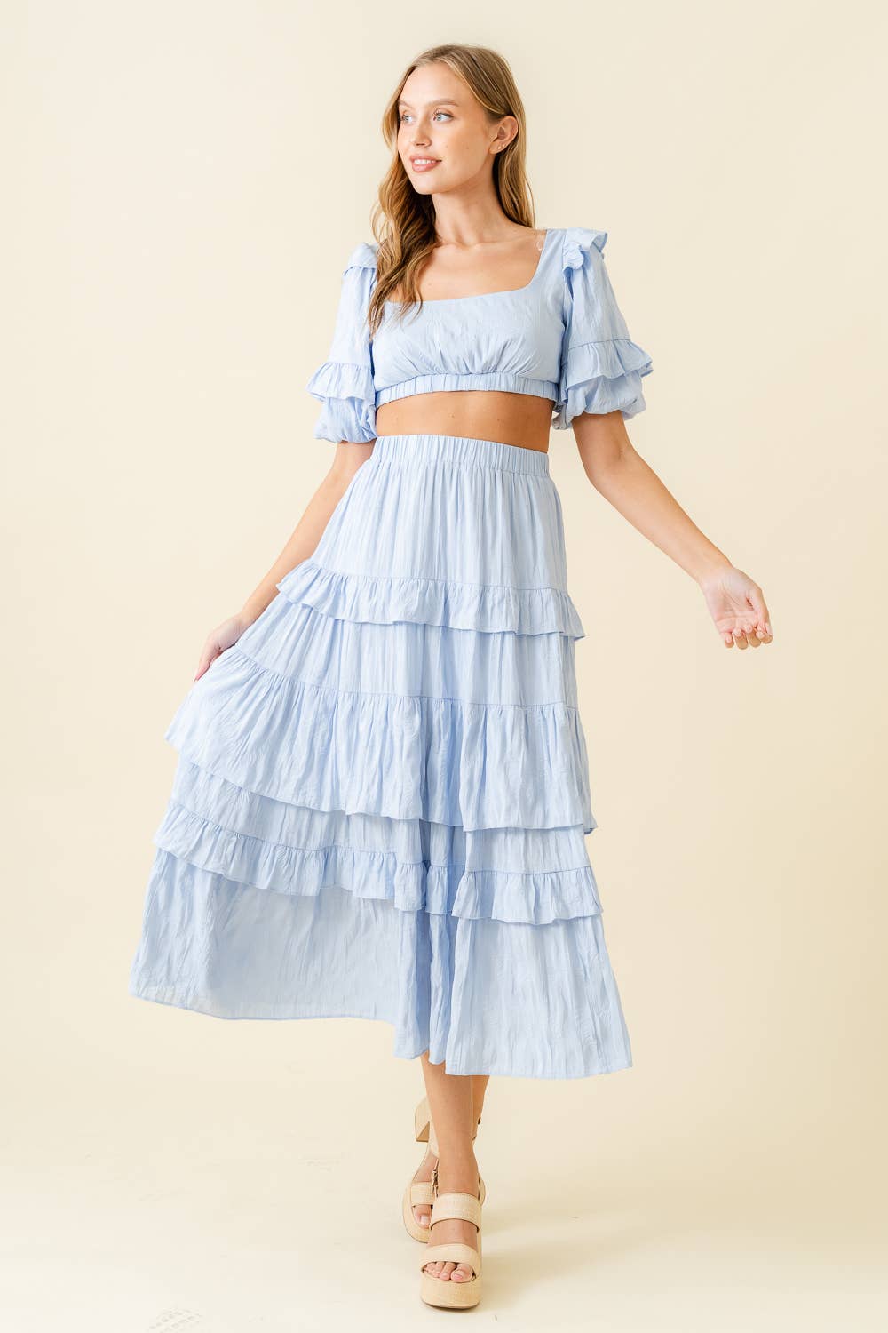 Boho Tiered Maxi Skirt - Blue