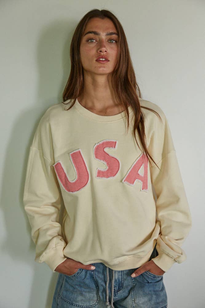 Cream USA Patchwork Pullover