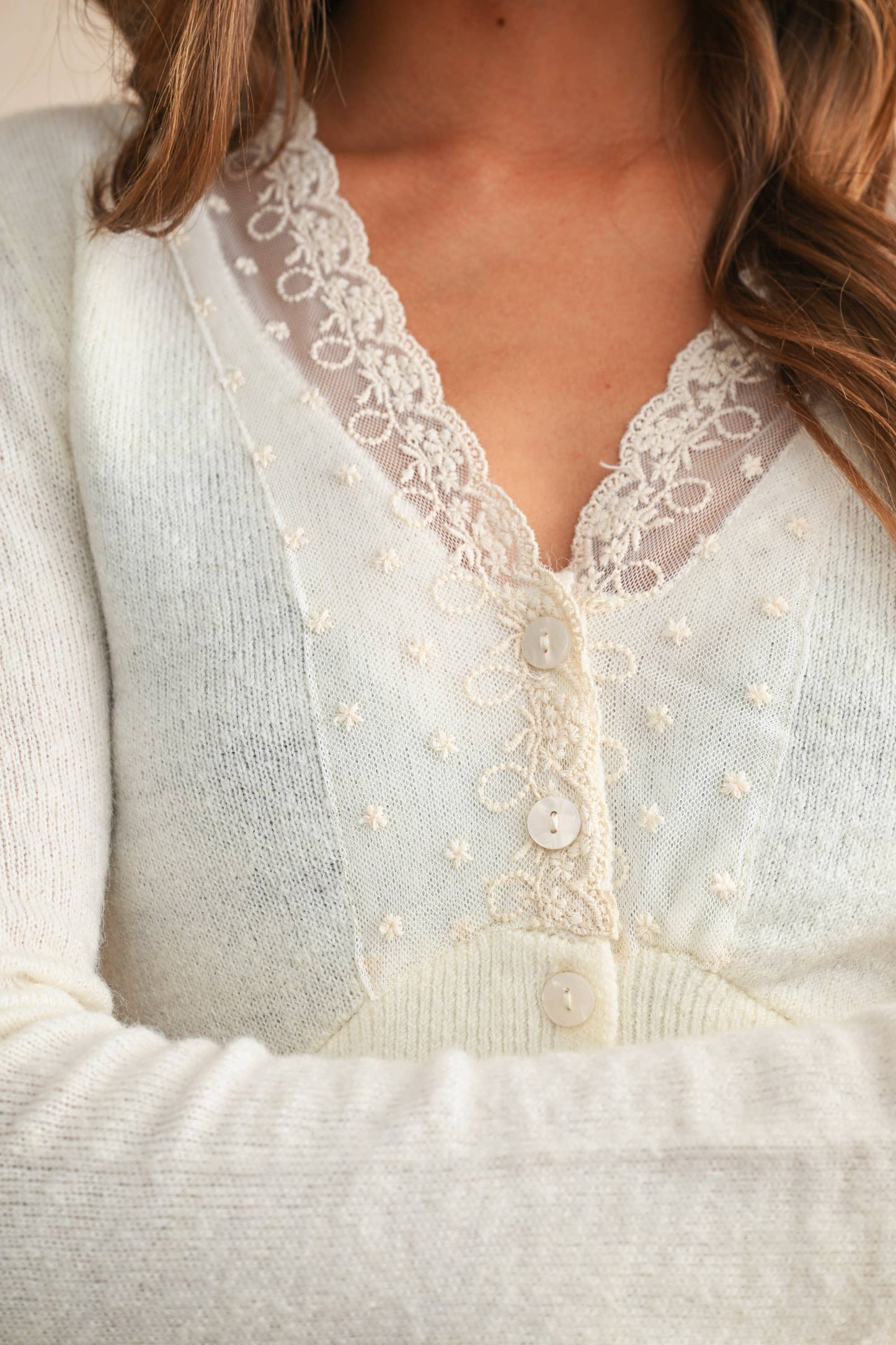 Lace Contrast Cardigan