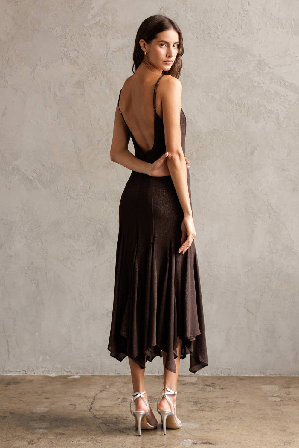 Shimmer Midi Dress Brown