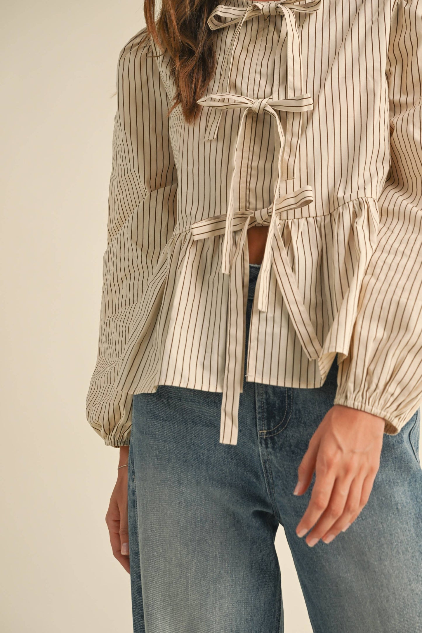 Stripe Woven Blouse Tie Front