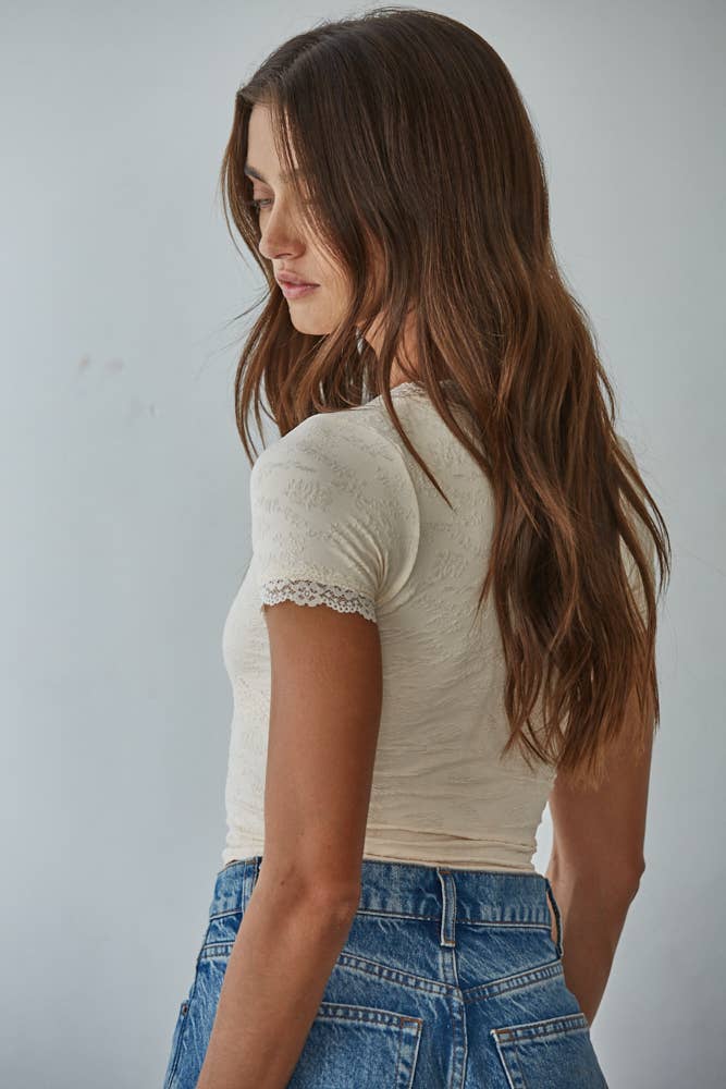 V-Neck Lace Trim Top