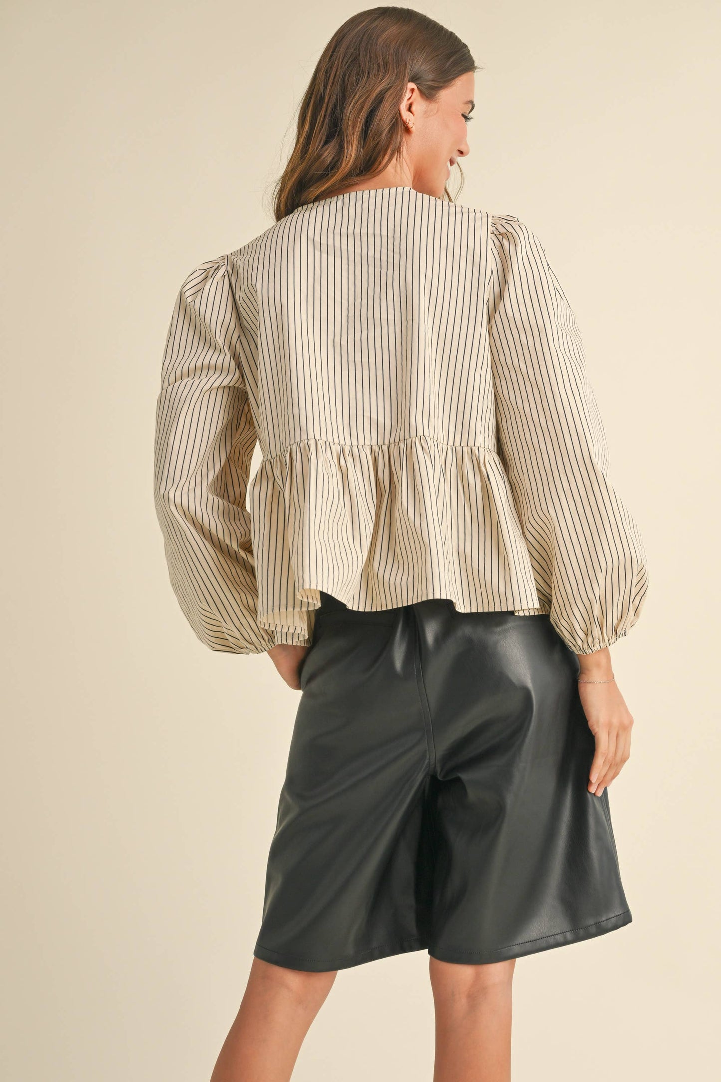 Stripe Woven Blouse Tie Front