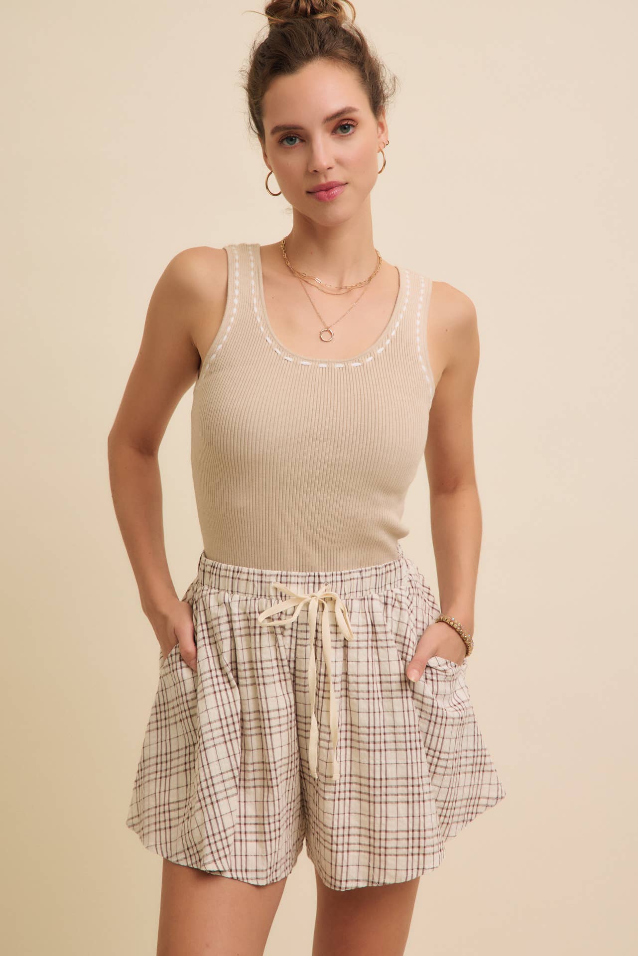 Brown Check Plaid Shorts