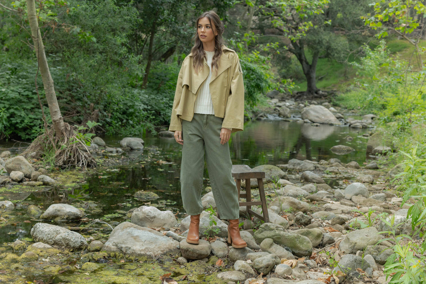 Olive Washed Barrel Pants
