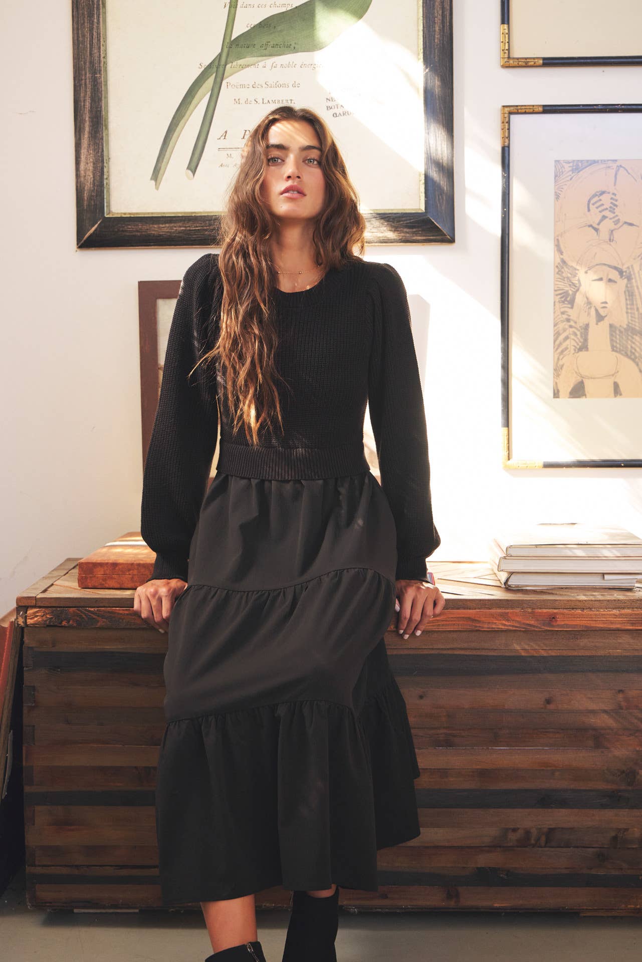 Black Mixed Sweater Midi Dress Allie May Boutique Black Mixed Sweater Midi Dress Allie May Boutique