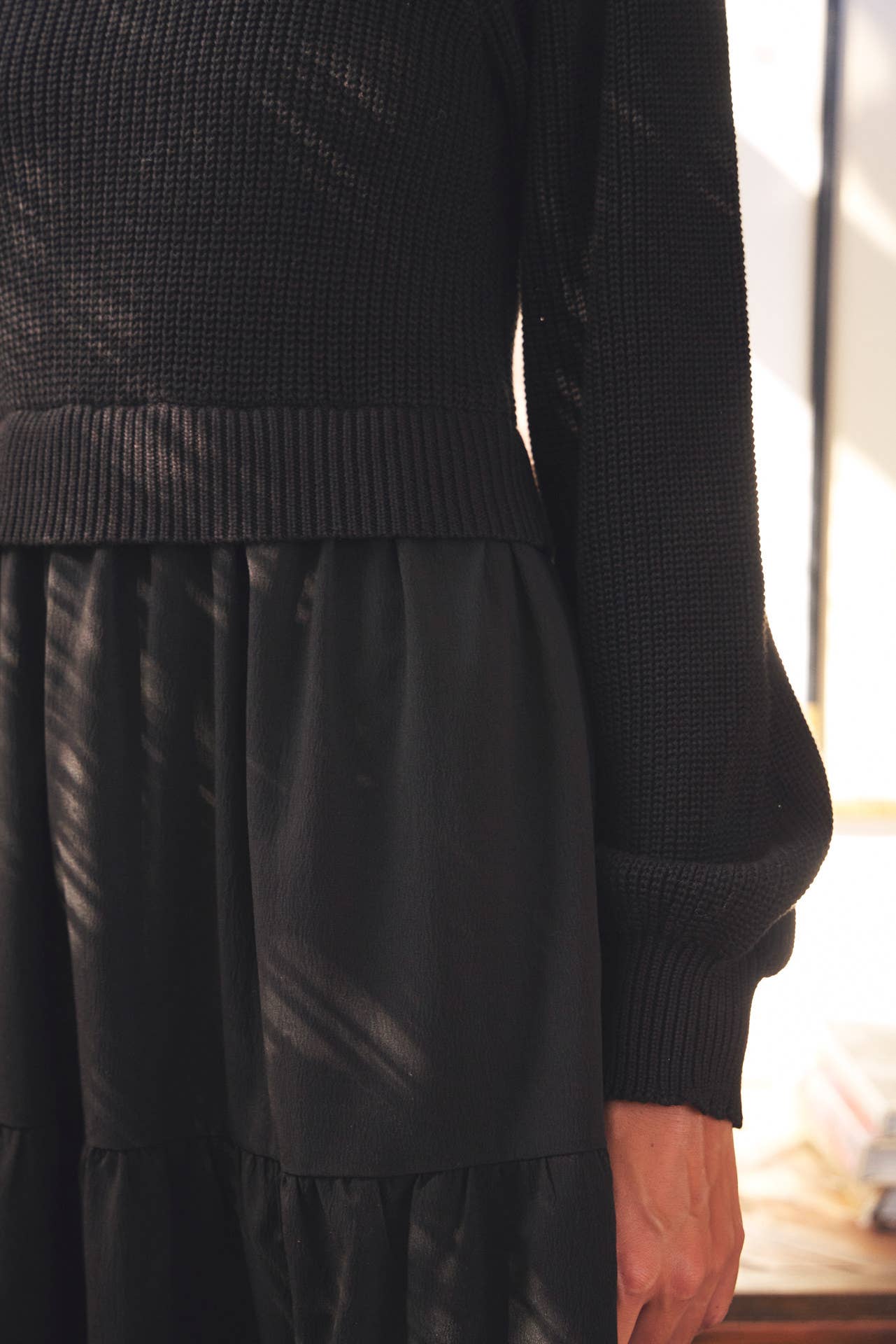 Black Mixed Sweater Midi Dress