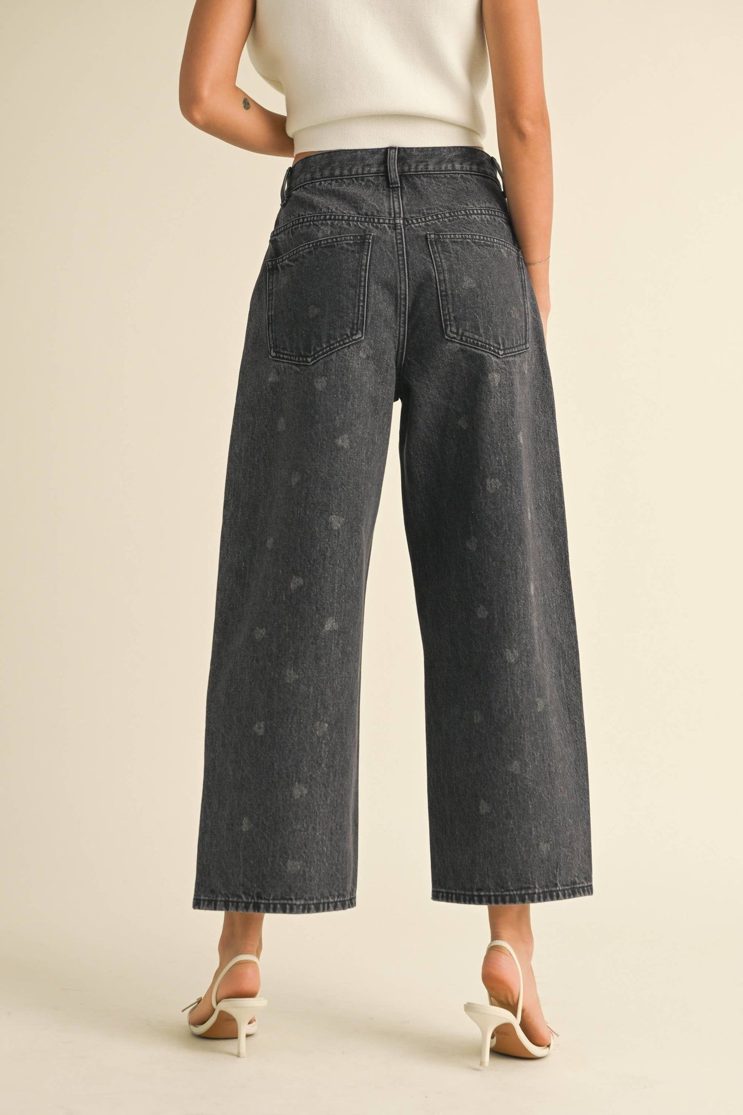 Heart Print Black Denim Pants