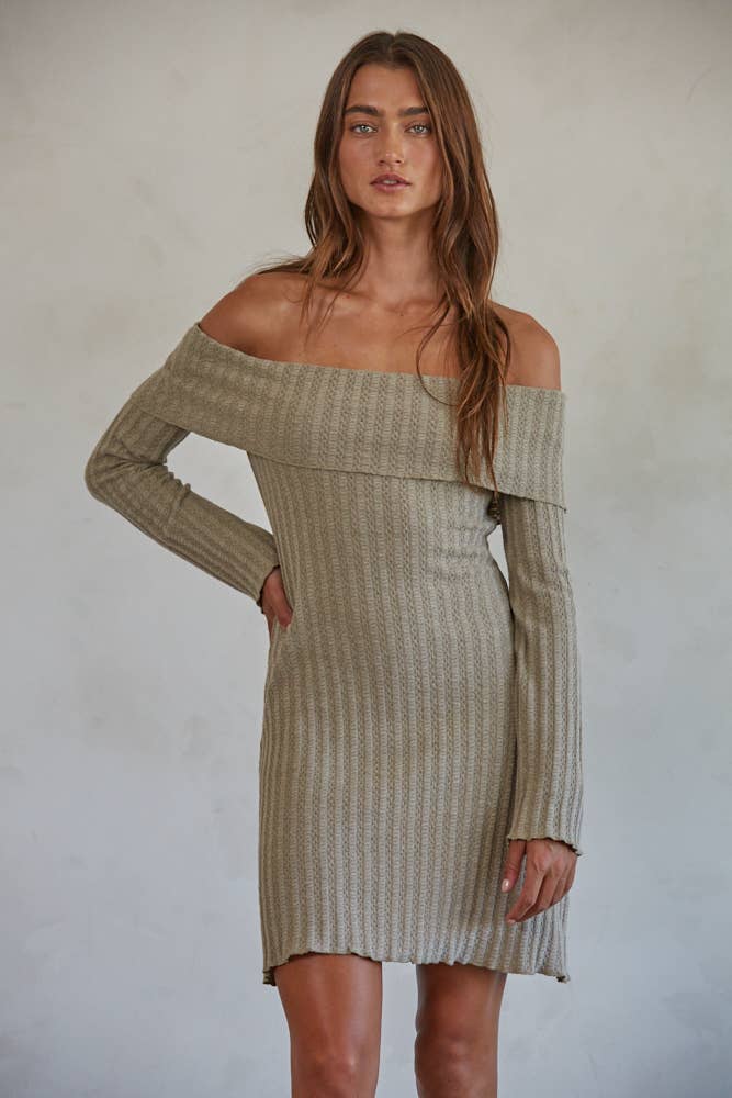 Fold Over Mini Dress - Moss