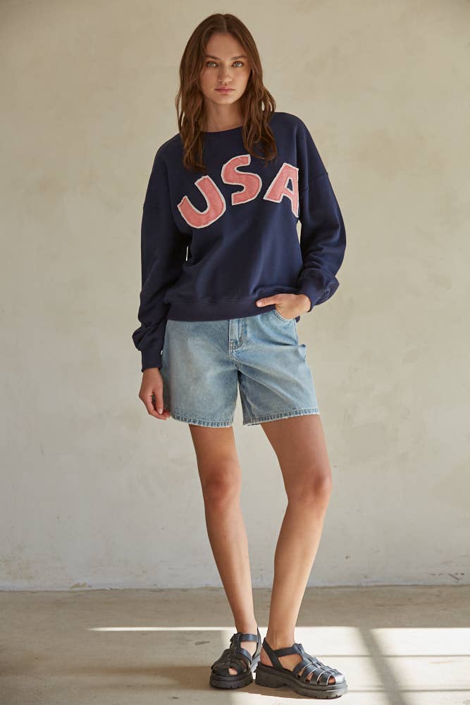 Navy USA Patchwork Pullover