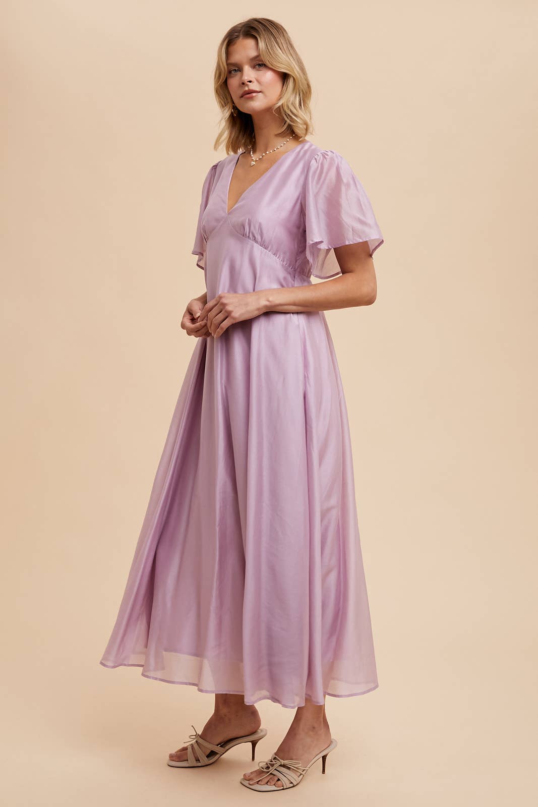Flutter Sleeve Maxi Dress - Lilac