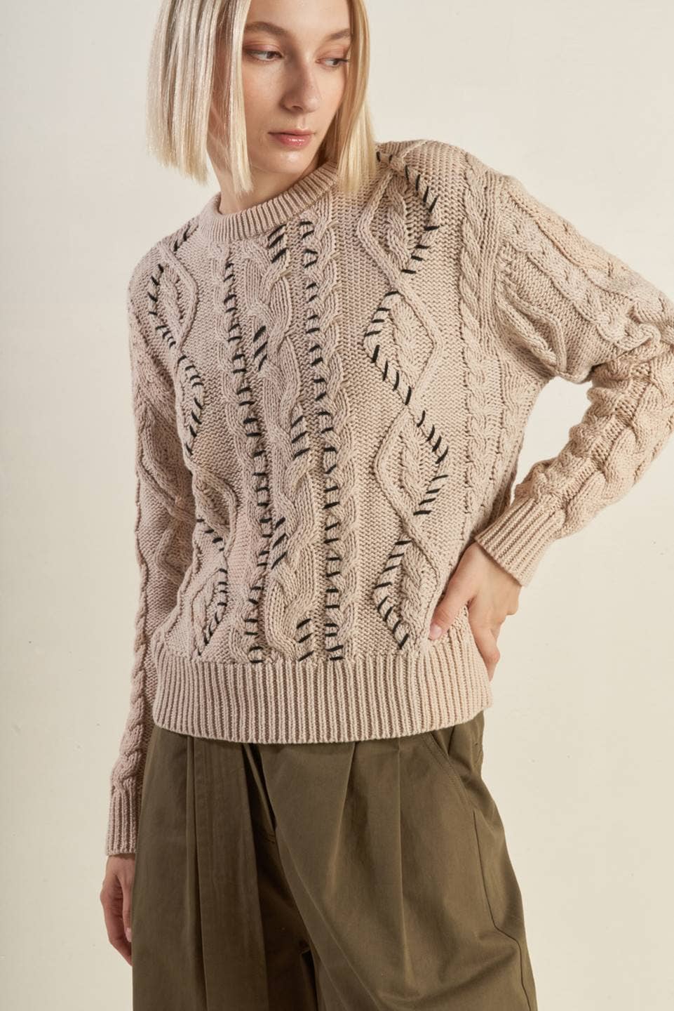 Khaki Black Stitch Sweater