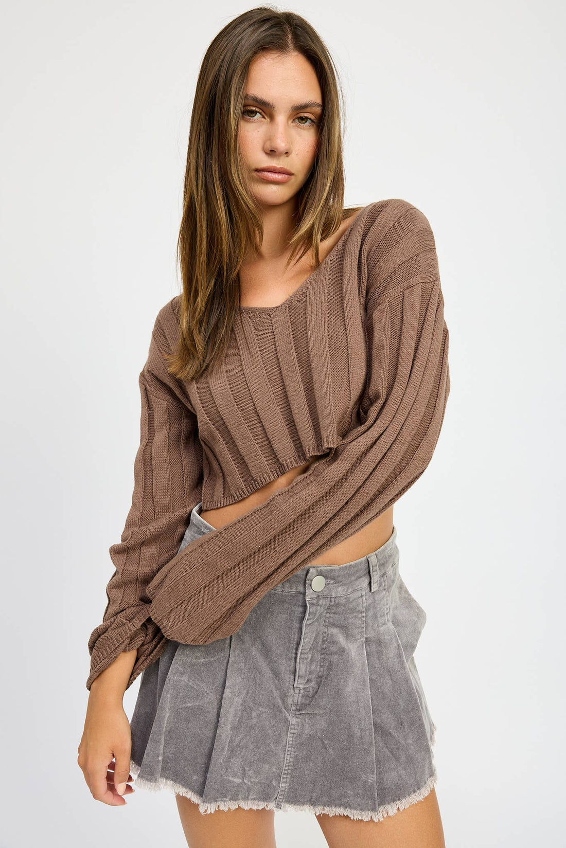 Wide Rib Brown Long Sleeve