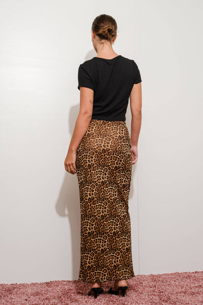 Leopard Mesh Maxi Skirt