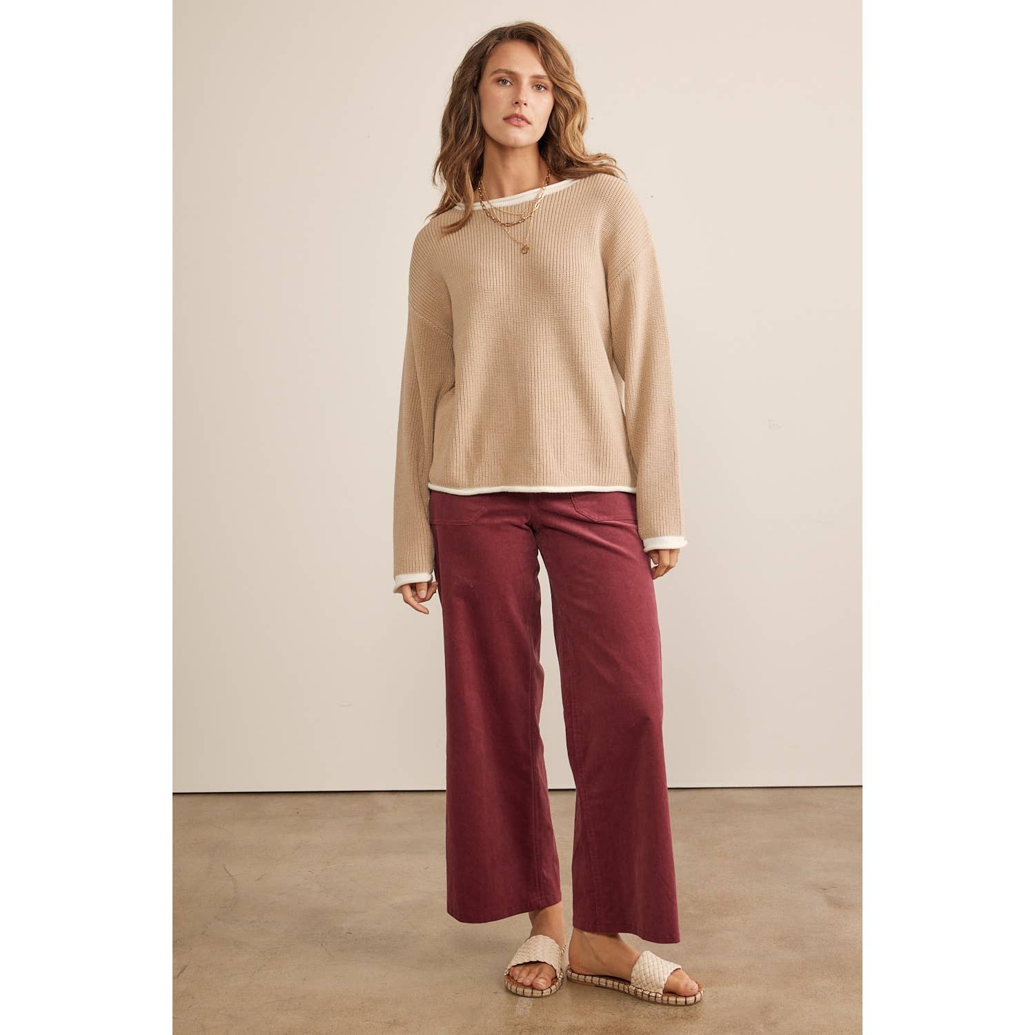 Wide Leg Corduroy Pants - Berry