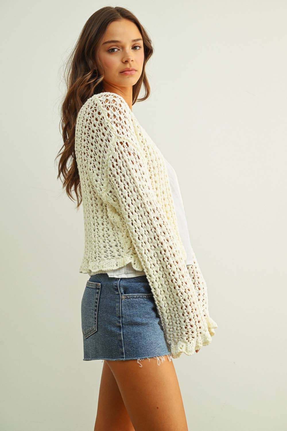 Ruffle Crochet Cardigan
