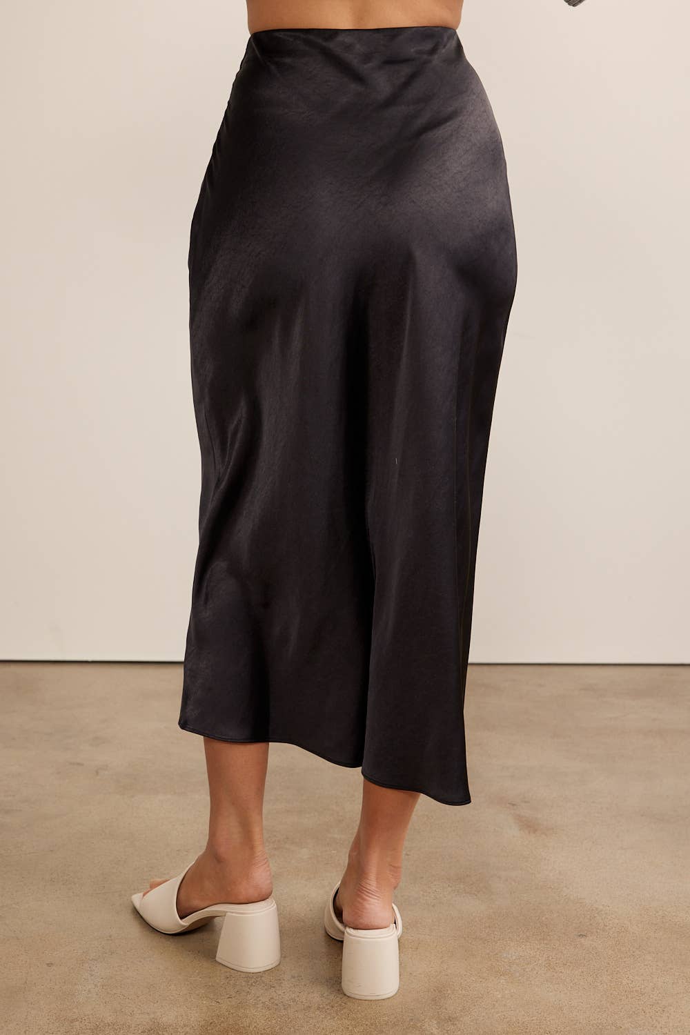 Black Thick Satin Maxi Skirt