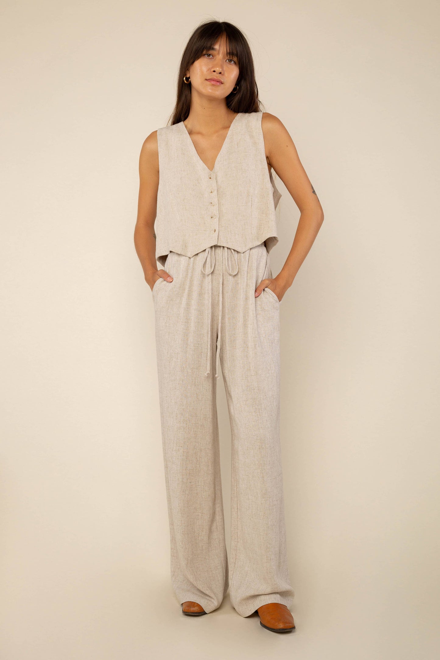 Linen Vest Button Up