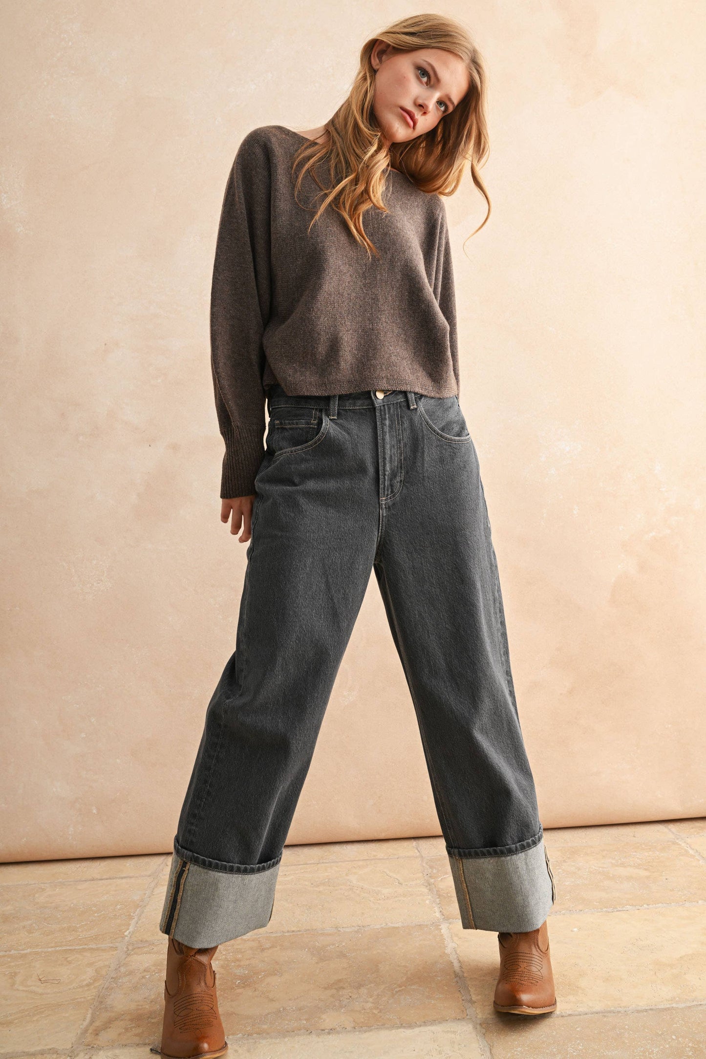 Cuffed Grey Wash Pants