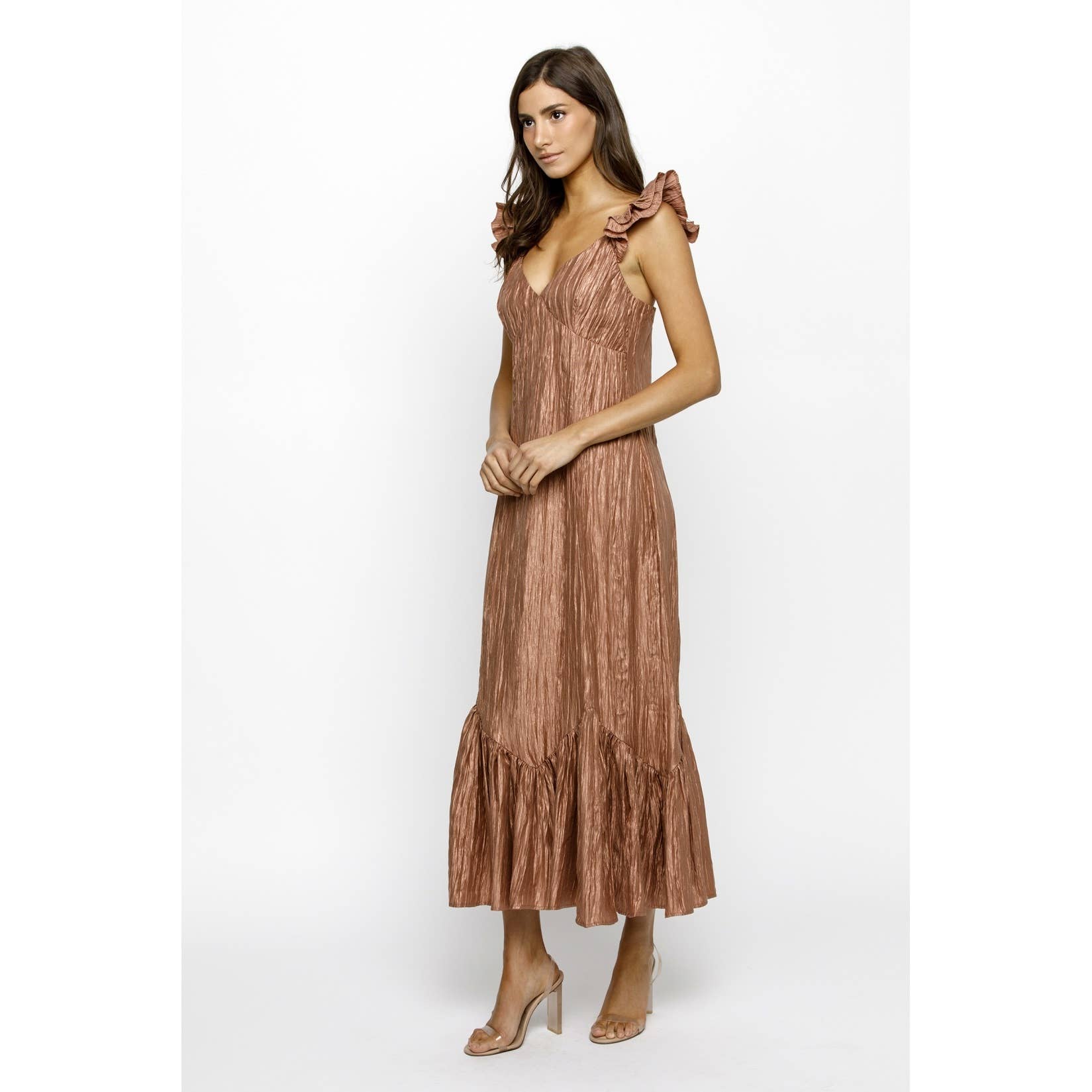 Brick Foil Metallic Midi Dress