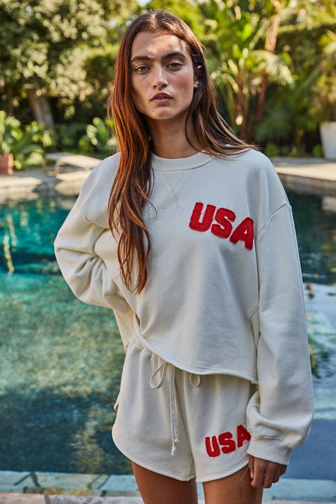 USA Cream Terry Shorts