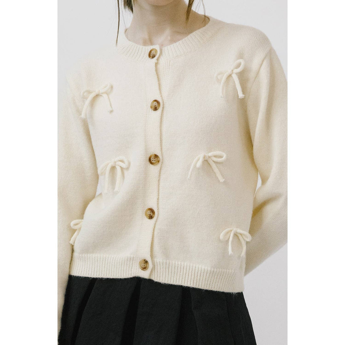 Cream Bow Button Up Cardigan