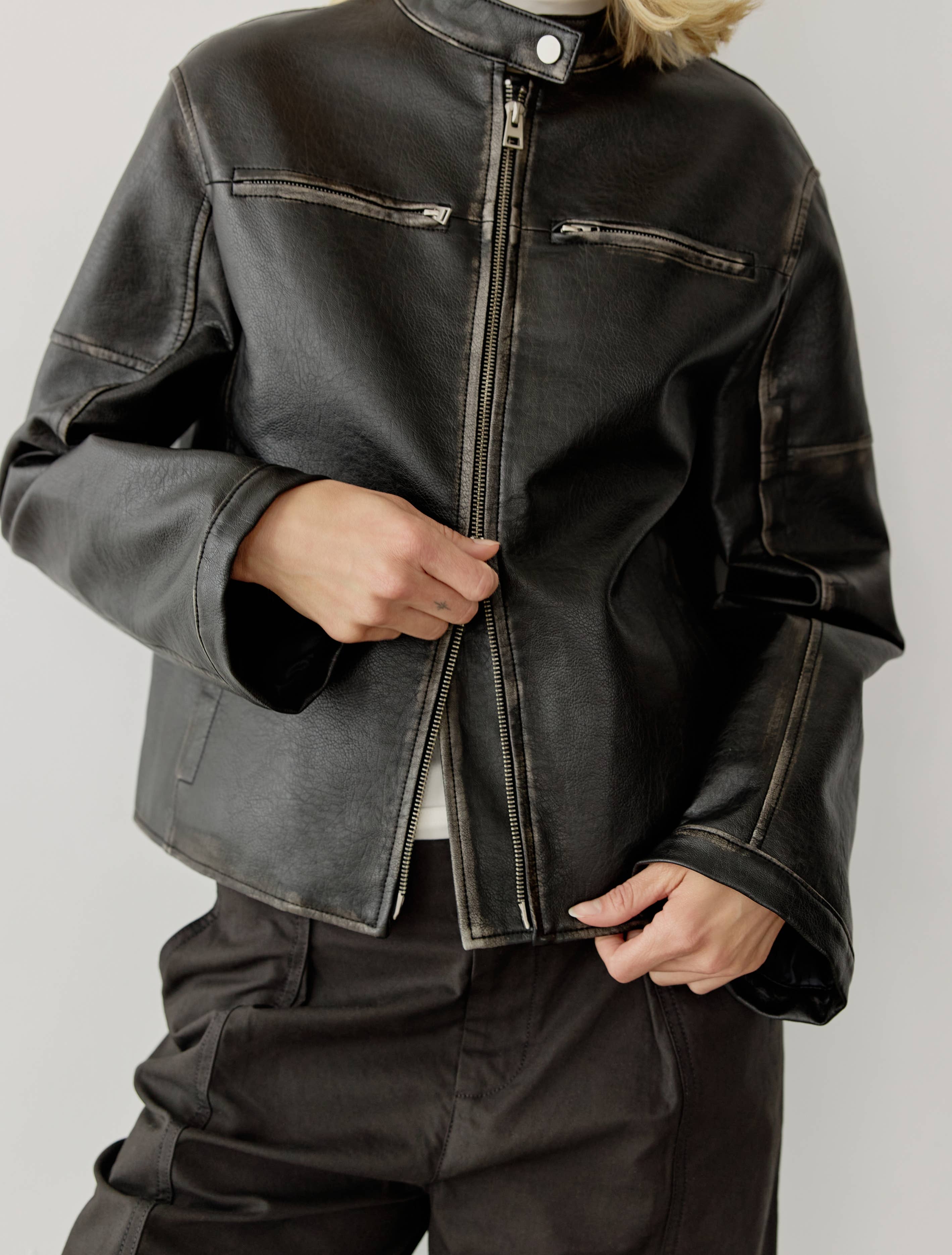 Aether Distressed Black Moto Jacket