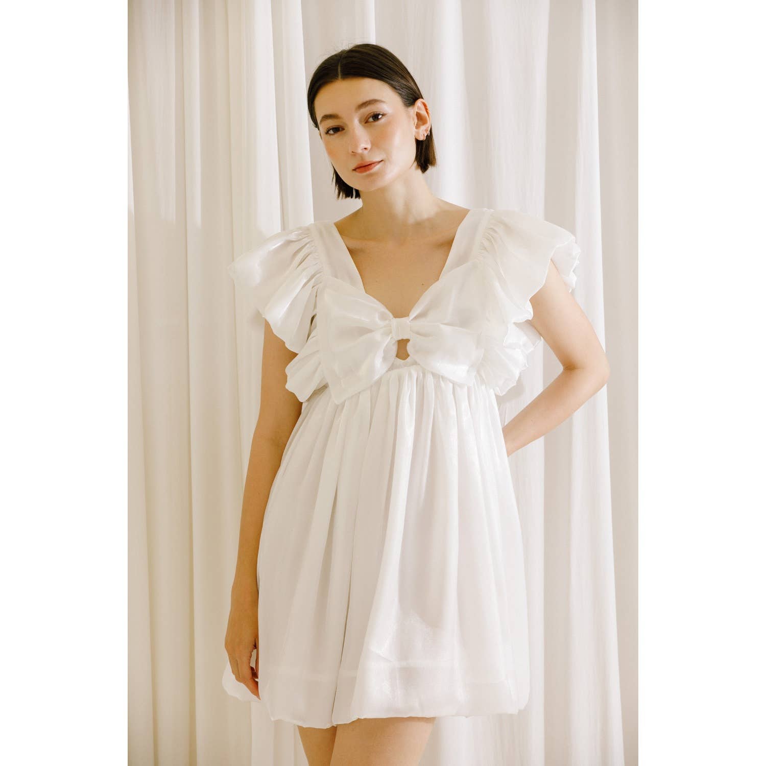 Bow Baby Doll Dress White