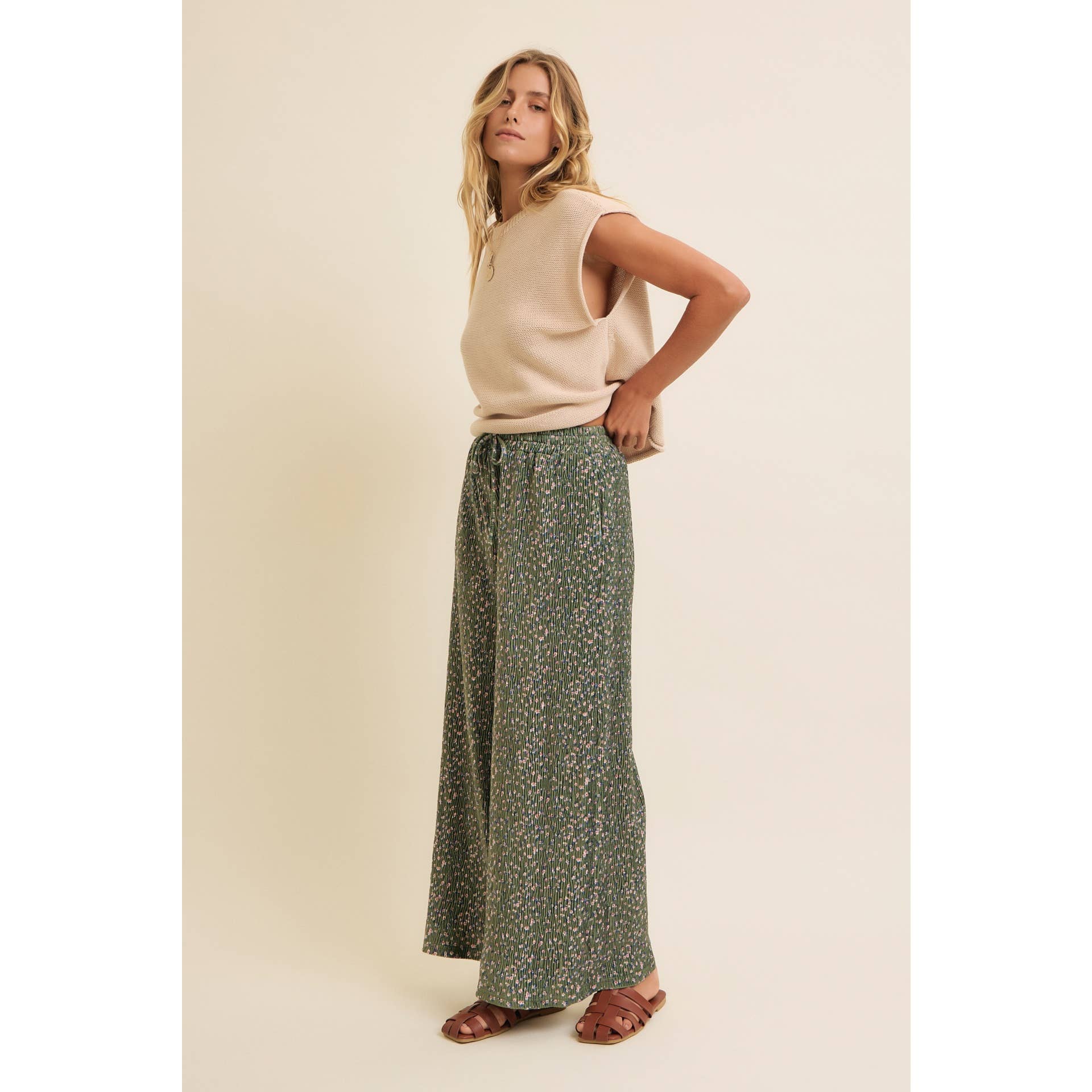 Pleated Velvet Wide Leg Pant