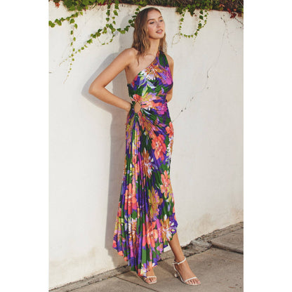 Make An Entrance Asymmetrical Pleated Maxi Dress