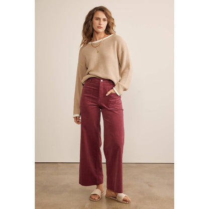 Wide Leg Corduroy Pants - Berry