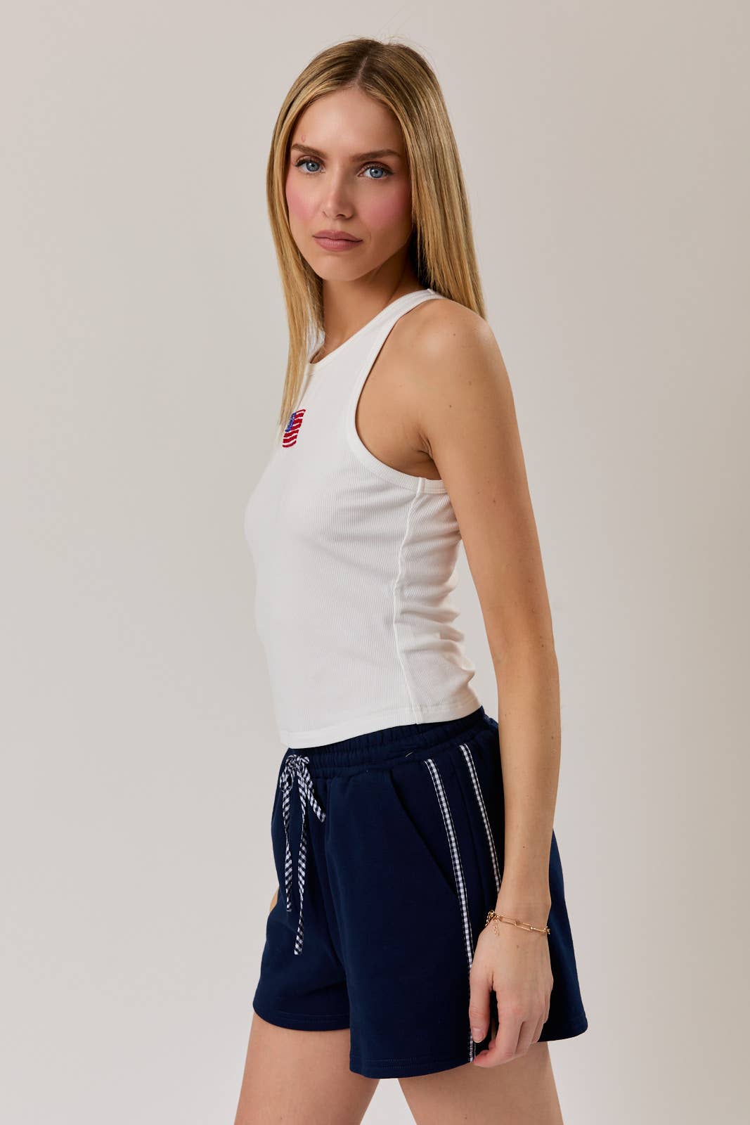USA Beaded Ribbed Tank- White
