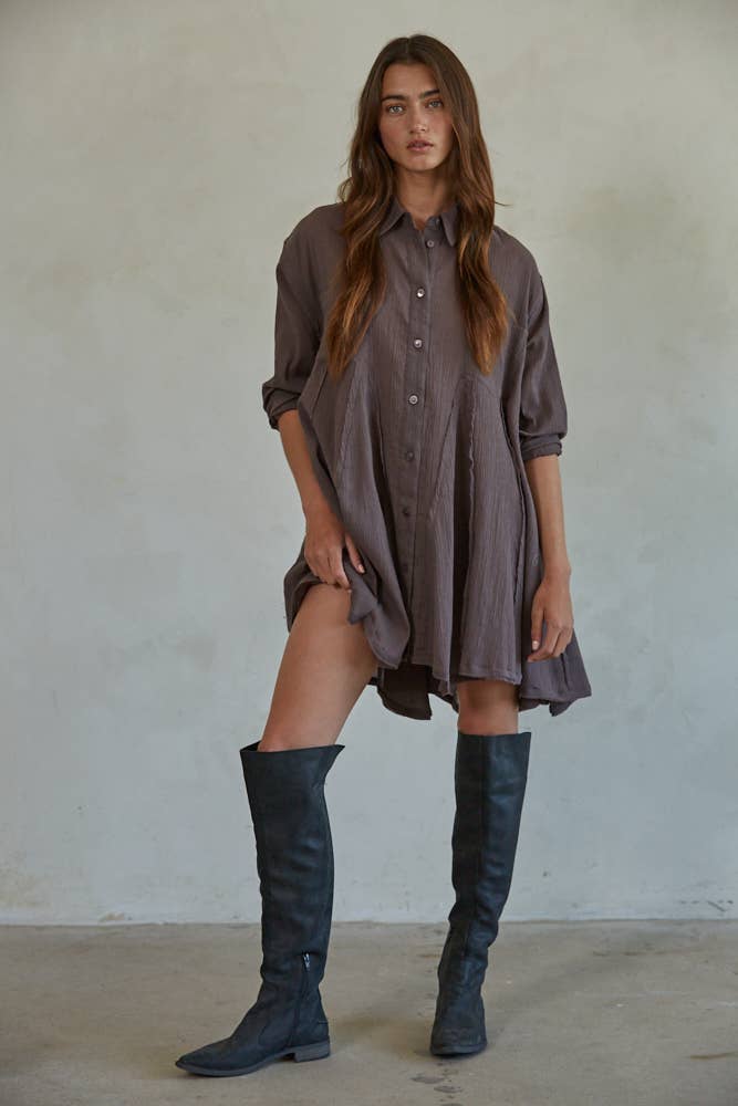 Button Down Tunic - Chocolate