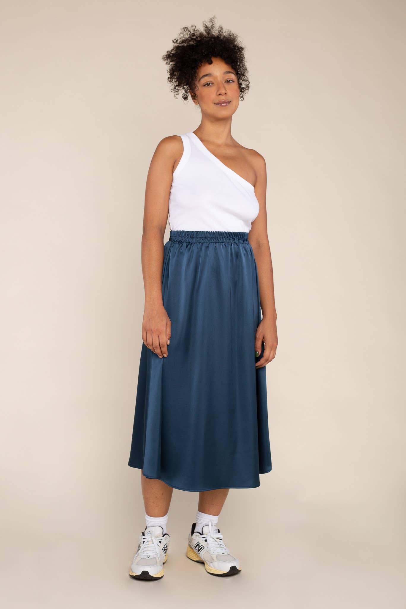 Satin Midi Skirt: Ink