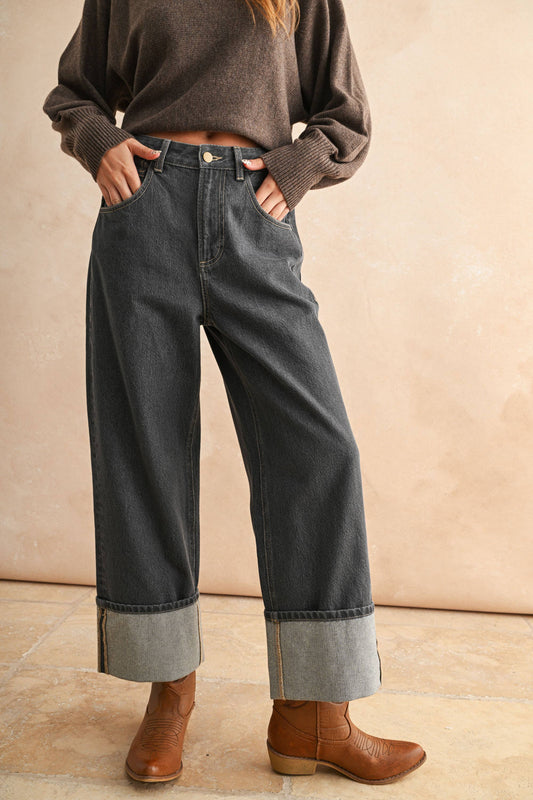 Cuffed Grey Wash Pants