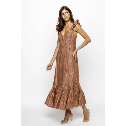 Brick Foil Metallic Midi Dress