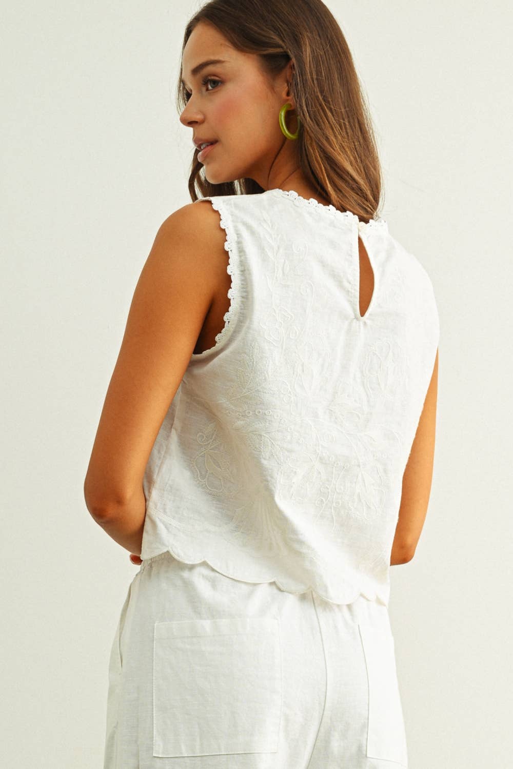 White Embroidered Sleeveless Top