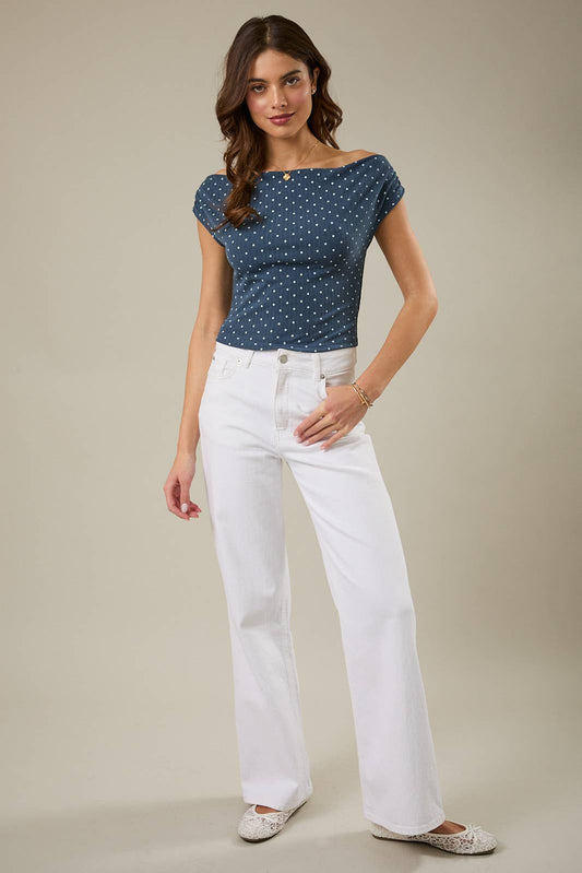 Slouchy Shoulder Top - Blue