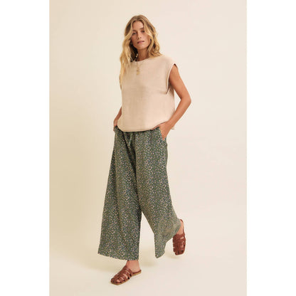 Pleated Velvet Wide Leg Pant