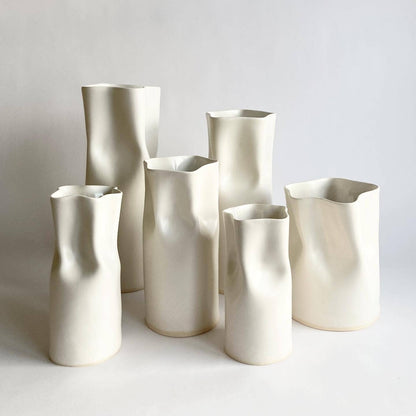 White Satin Ceramic Pinched Vase: Satin White / bud vase