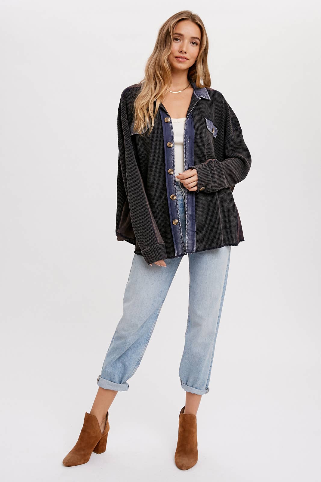 Navy Slouchy Waffle Knit Jacket