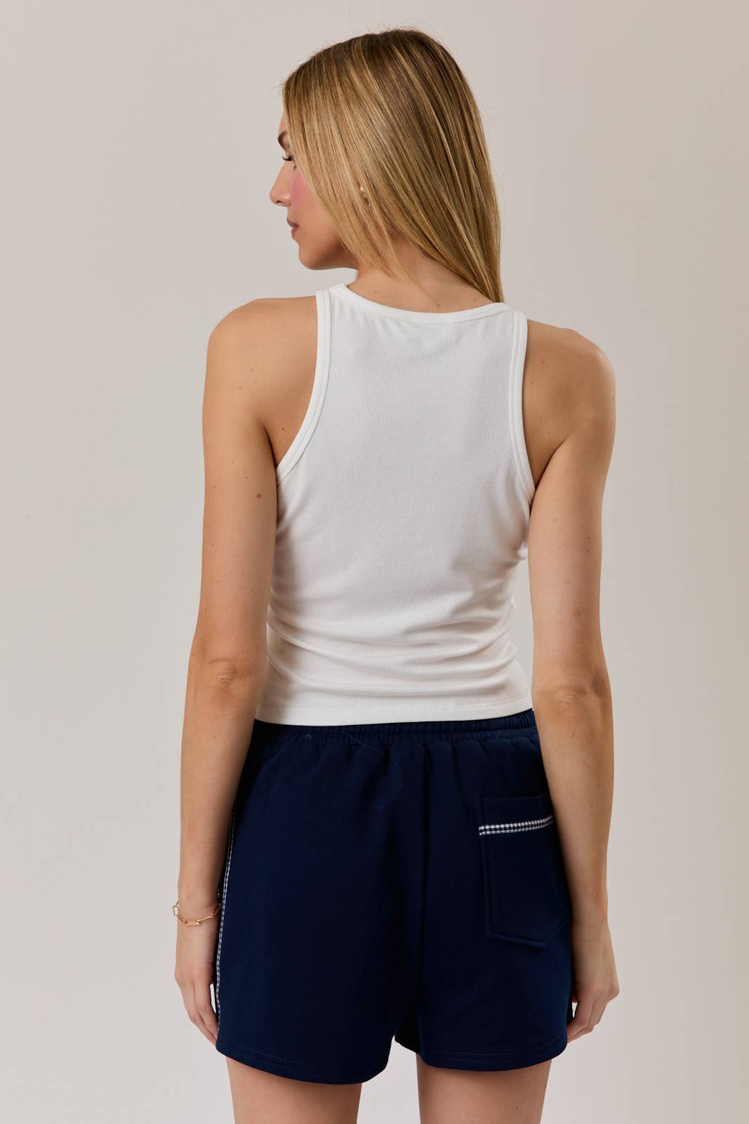 USA Beaded Ribbed Tank- White