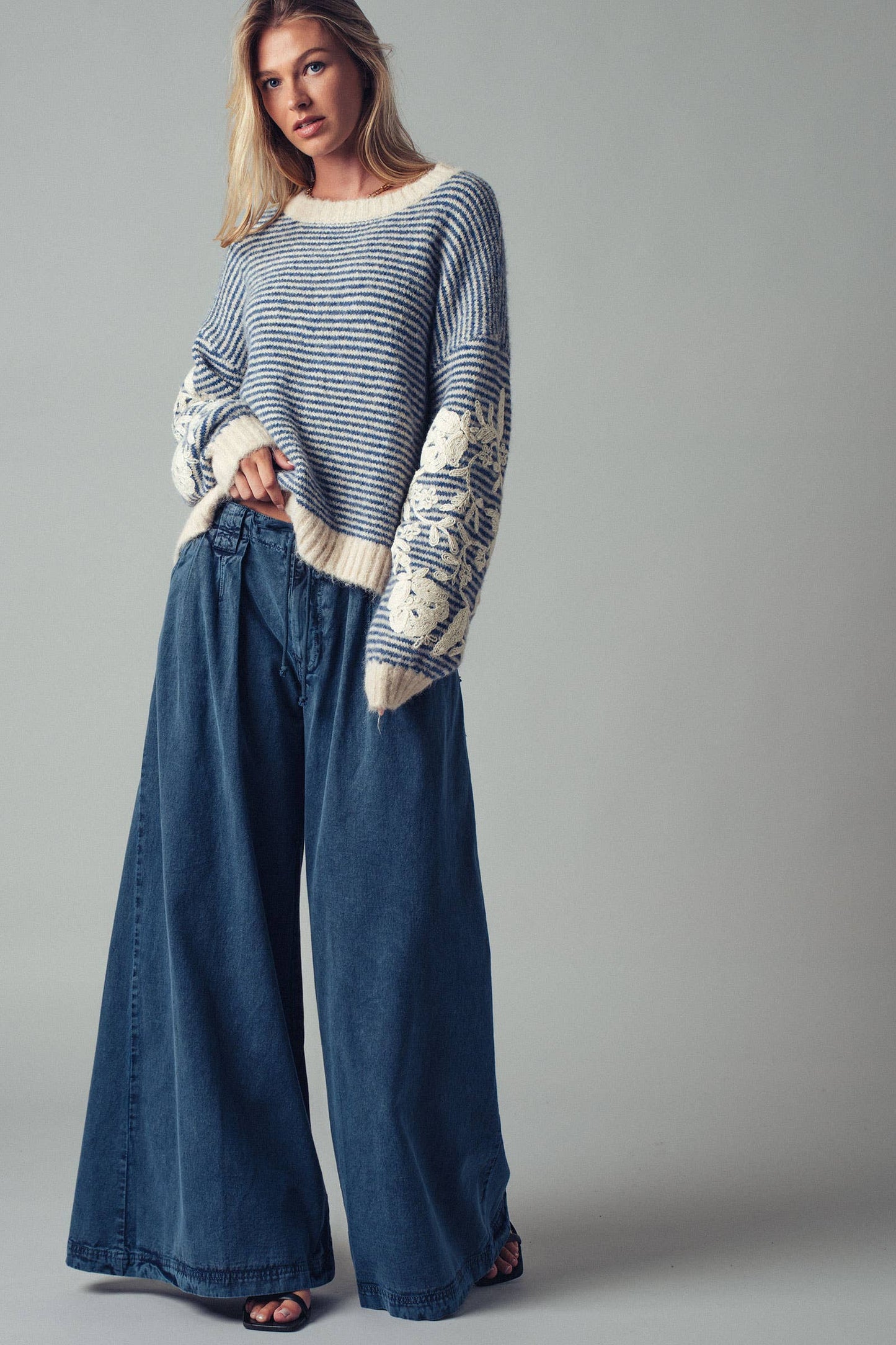 Floral Embroidered Stripe Sweater