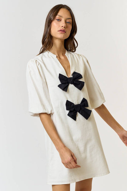 Bow Tie Linen Mini Dress