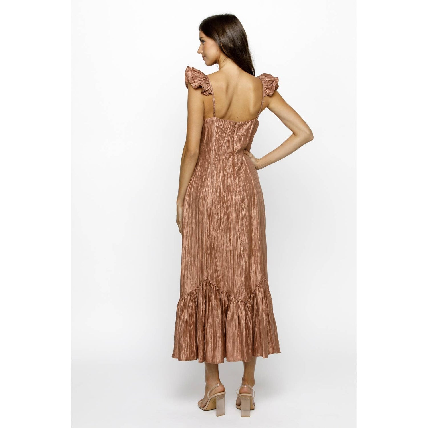 Brick Foil Metallic Midi Dress