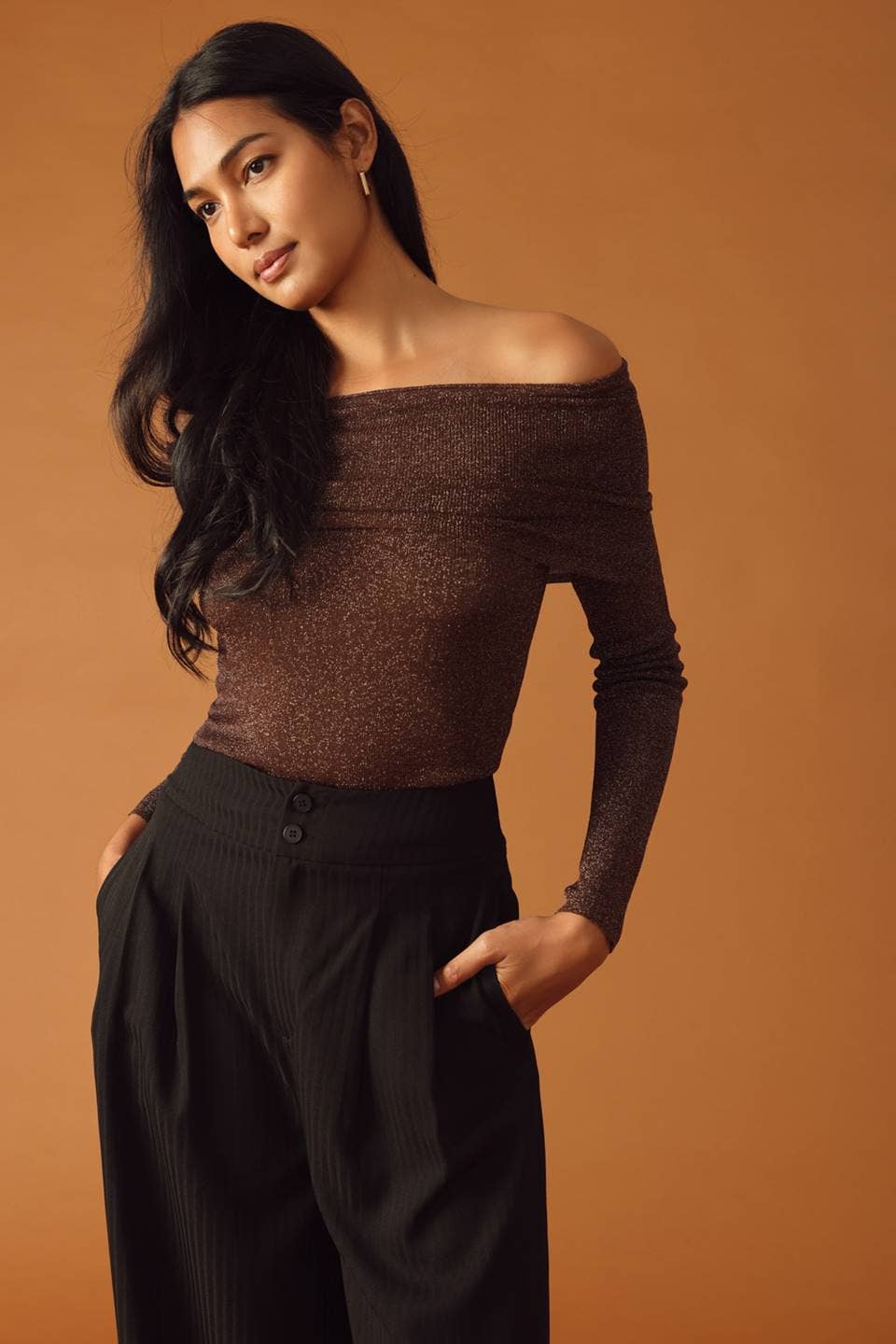 Off Shoulder Brown Sweater