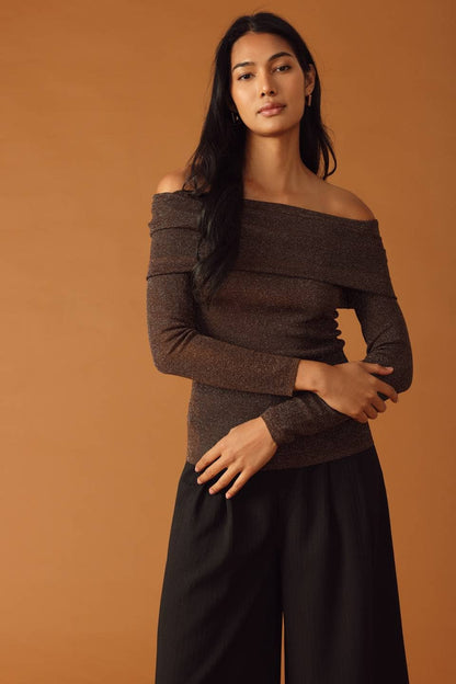 Off Shoulder Brown Sweater