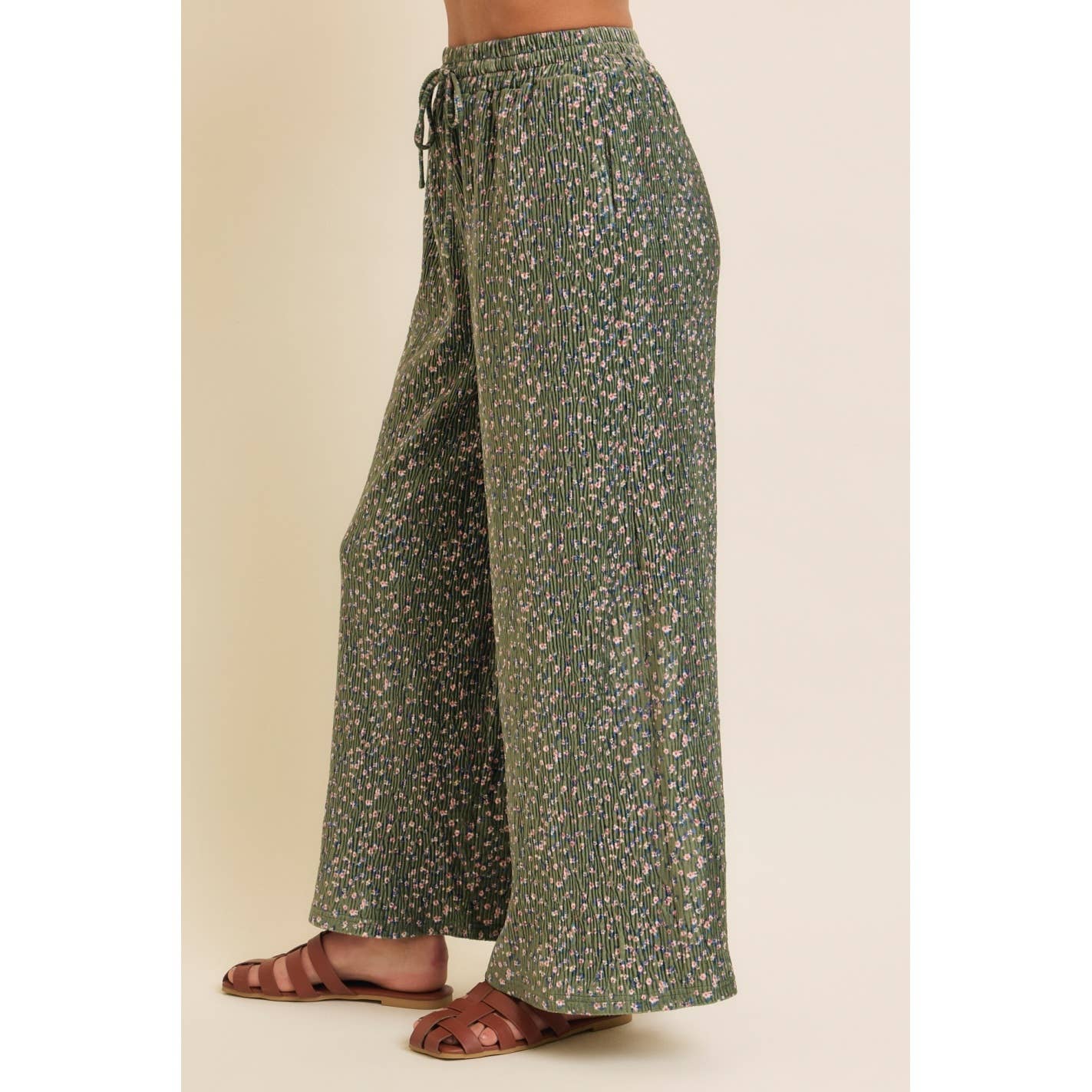 Pleated Velvet Wide Leg Pant